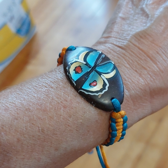 Orange Blue Adjustable Corded Bracelet BOHO Butterfly Painted Ankle - Picture 1 of 3